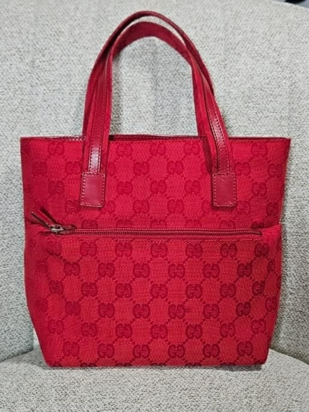 Gucci Red GG Canvas Tote with Front Zip Pocket